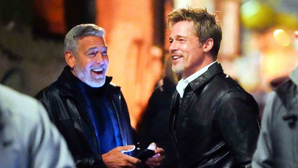 george clooney and brad pitt on the set of movie wolves 2024